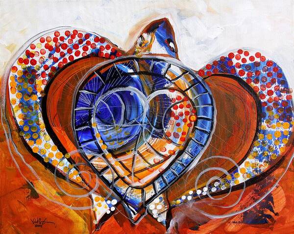 Sea Turtle Poster featuring the painting Sea Turtle Love - Orange and White by J Vincent Scarpace