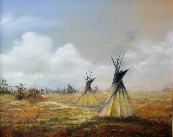 Oil Poster featuring the painting Teepee by Meg Keeling