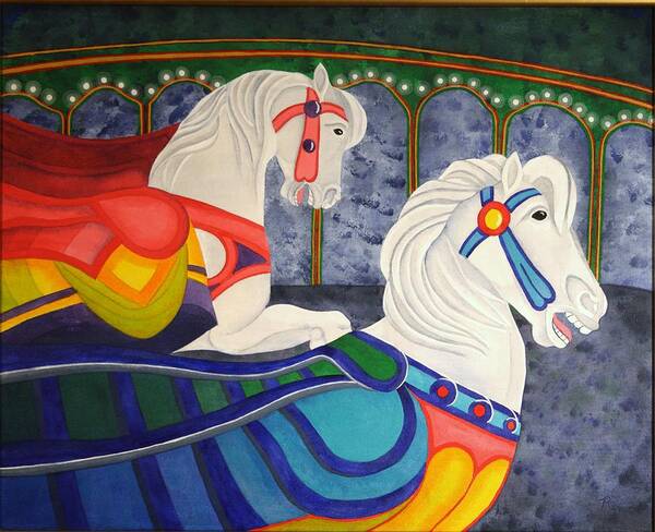 Carosuel Horses Poster featuring the painting Two Horse Metamorphosis by Paul Amaranto