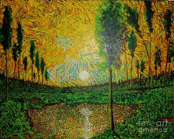 Landscape Poster featuring the painting Yellow Pond by Stefan Duncan