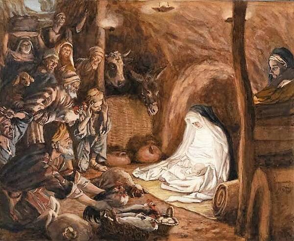 Christmas Poster featuring the painting Adoration of the Shepherds by Tissot