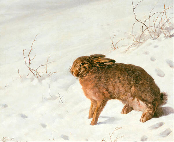 Ferdinand Von Rayski Poster featuring the painting Hare in the Snow #4 by Ferdinand von Rayski