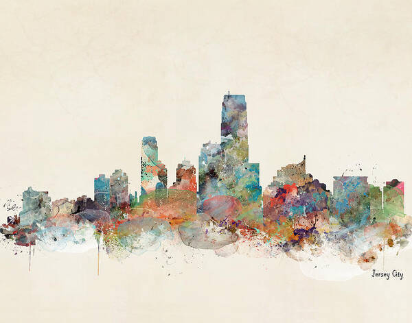 Jersey City Skyline Poster featuring the painting Jersey City New Jersey Skyline #1 by Bri Buckley