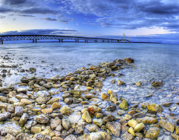 Mackinac Poster featuring the photograph Mackinac Bridge from the Beach #1 by Twenty Two North Photography