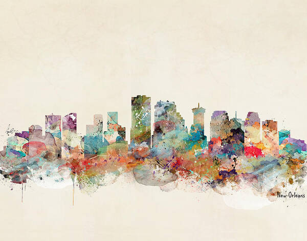 New Orleans City Skyline Poster featuring the painting New Orleans Louisiana Skyline #1 by Bri Buckley