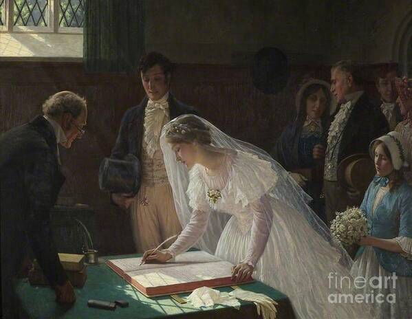 Edmund Blair Leighton Poster featuring the painting Signing the Register #1 by MotionAge Designs