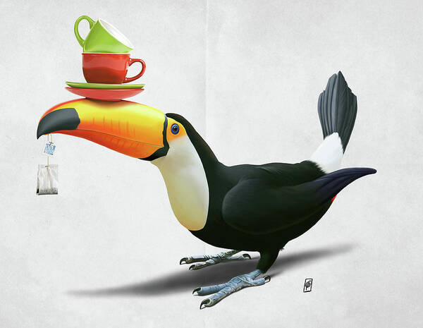 Toucan Poster featuring the digital art Tea For Tou Wordless by Rob Snow