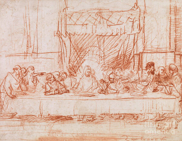 Rembrandt Poster featuring the drawing The Last Supper, after Leonardo da Vinci by Rembrandt