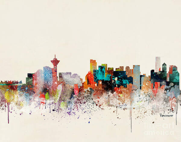 Vancouver Cityscape Poster featuring the painting Vancouver Skyline #1 by Bri Buckley
