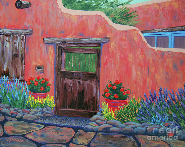 Southwest Poster featuring the painting 104 Canyon Rd, Santa Fe by Cheryl Fecht