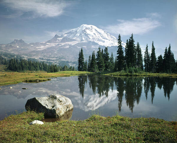 104862h Poster featuring the photograph 104862-H Mt. Rainier Spray Park Reflect by Ed Cooper Photography
