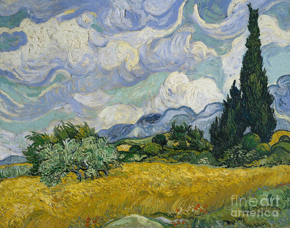 Vincent Van Gogh Poster featuring the painting Wheat Field with Cypresses by Vincent Van Gogh