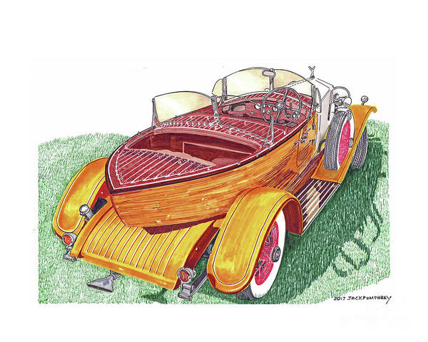 Rear View Of A 1932 Rolls-royce 40/50 Hp Phantom Ii Tourer By Taner Poster featuring the painting Rolls Royce Phantom Skiff Tourer by Jack Pumphrey