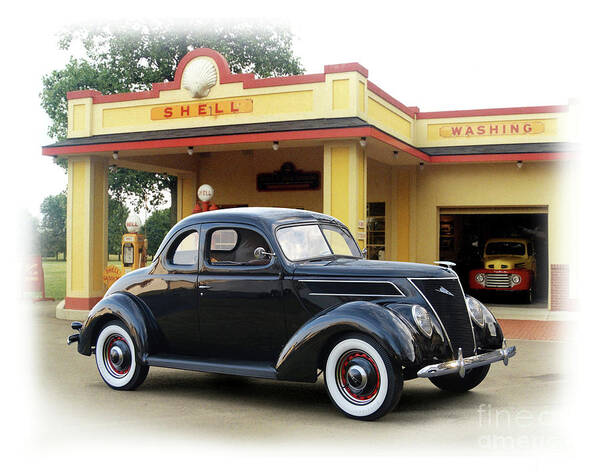 1937 Poster featuring the photograph 1937 Ford, Vintage Shell Station by Ron Long