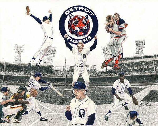 Detroit Tigers Poster featuring the drawing 1984 Detroit Tigers by Chris Brown