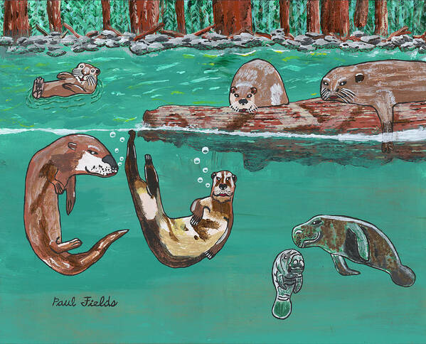 Otters Poster featuring the painting 2018 - June by Paul Fields