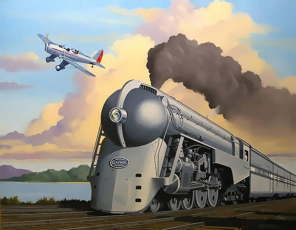 20th Century Limited Poster featuring the digital art 20th Century Limited and Plane by Chuck Staley