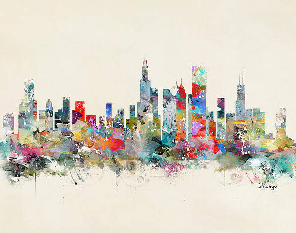 Chicago City Skyline Poster featuring the painting Chicago City Skyline #3 by Bri Buckley