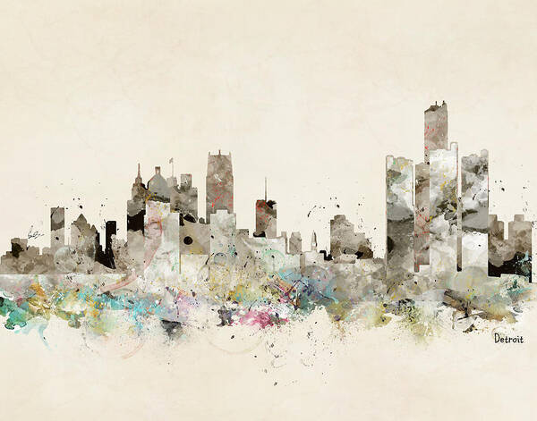 Detroit Poster featuring the painting Detroit Michigan Skyline #3 by Bri Buckley