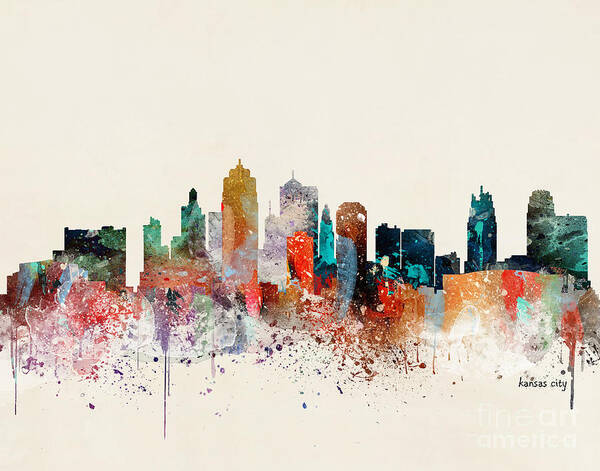 Kansas City Missouri City Skyline Poster featuring the painting Kansas City Skyline #4 by Bri Buckley