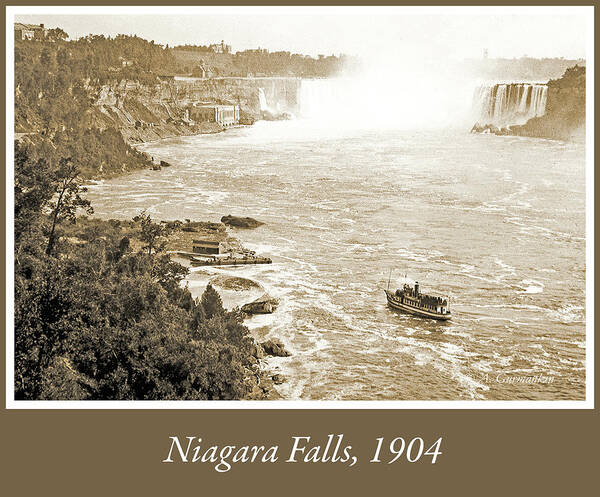 Niagara Falls Poster featuring the photograph Niagara Falls with Sightseeing Boat, 1904, Vintage Photograph by A Macarthur Gurmankin