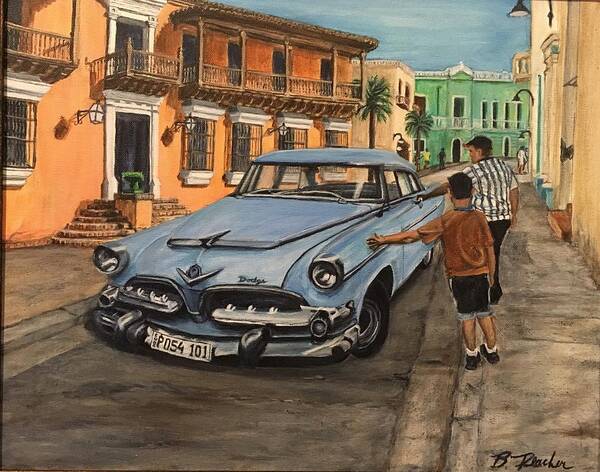 Classic Car Poster featuring the painting 50's Classic in Cuba by Bonnie Peacher