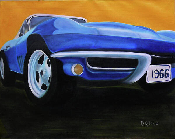 #corvette Poster featuring the painting 66 Corvette - Blue by Dean Glorso