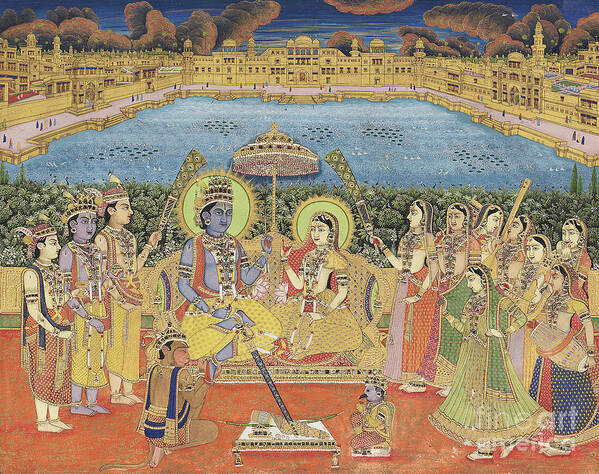 Vishnu Poster featuring the painting A painting of Rama and Sita, India, Jaipur, circa 1800 by Indian School