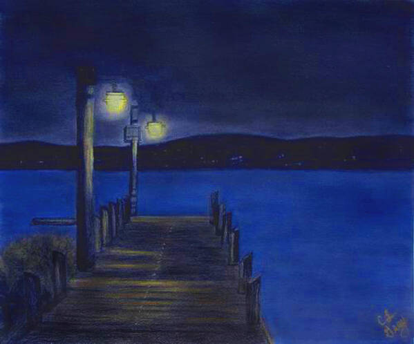 Dock Poster featuring the drawing After Dinner Walk by Cindy Gray