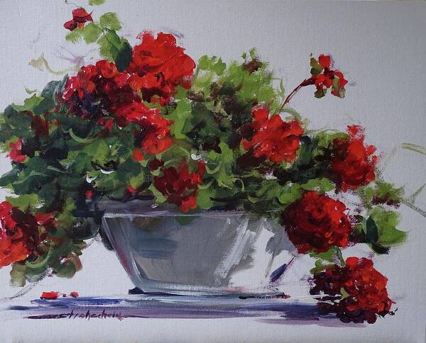 Geraniums Poster featuring the painting Afternoon Geraniums by Sandra Strohschein
