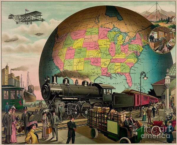 Vintage Poster featuring the digital art Antique 20th Century Transportation Litho by Heidi De Leeuw