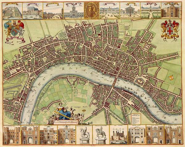 Antique Map Of London Poster featuring the drawing Antique Maps - Old Cartographic maps - Antique Map of London by Studio Grafiikka