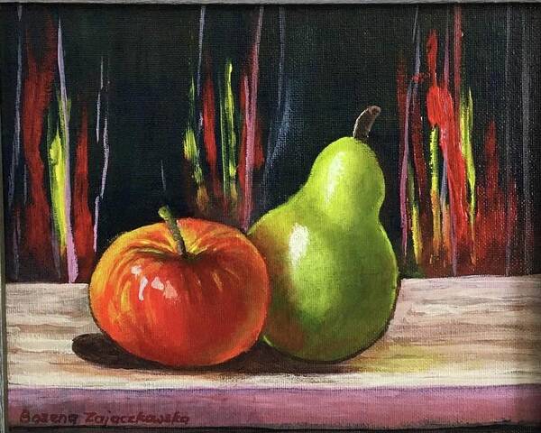 Apple Poster featuring the painting Apple and Pear by Bozena Zajaczkowska
