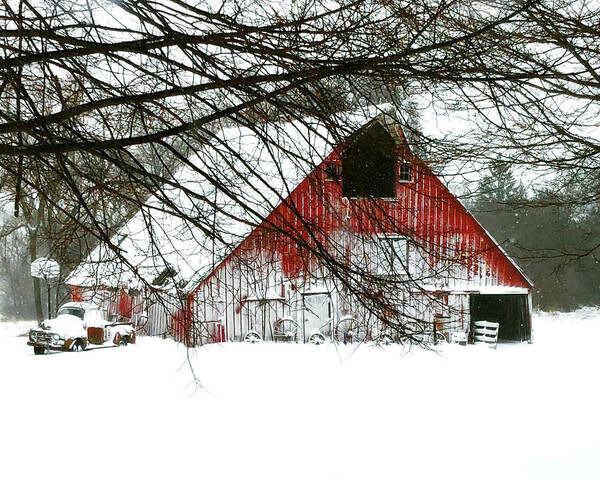 Barn Poster featuring the photograph April Blizzard by Julie Hamilton