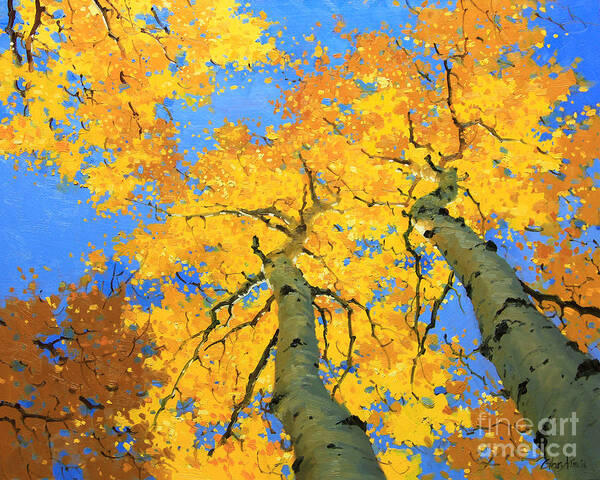 Nature Poster featuring the painting Aspen Sky High by Gary Kim