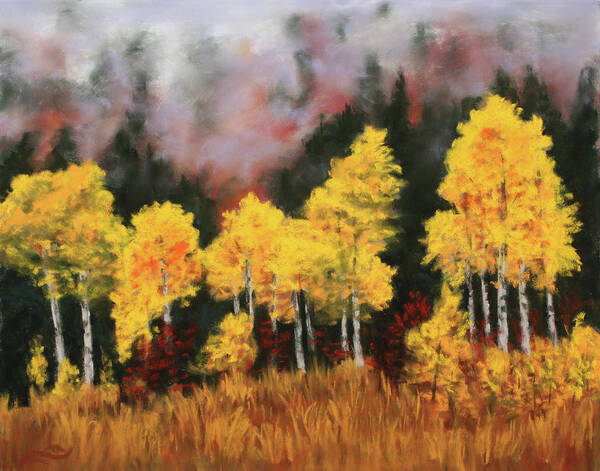 Landscape Poster featuring the painting Aspens and Mist by Sandi Snead