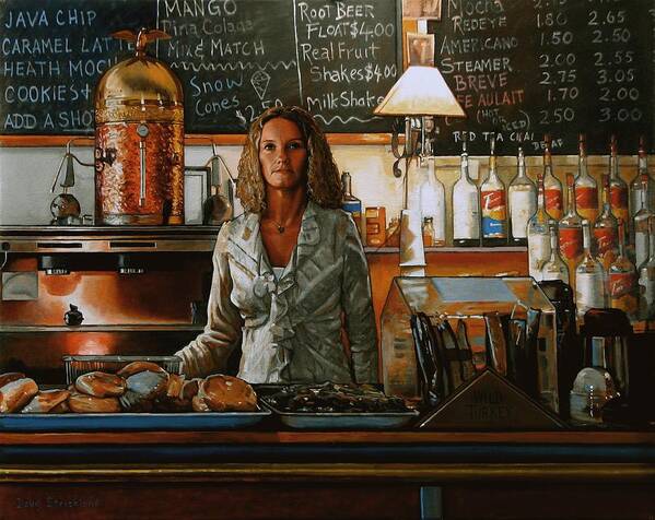 Doug Strickland Poster featuring the painting At the Coffee Mill by Doug Strickland