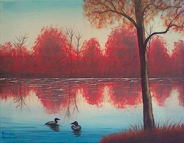 Autumn Poster featuring the painting Autumn Loons by Brenda Bonfield