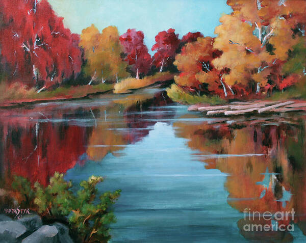 Landscape Poster featuring the painting Autumn Reflexions 1 by Marta Styk