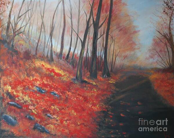 Painting Poster featuring the painting Autumns Pathway by Leslie Allen