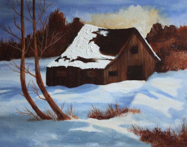 Kimber Butler Winter Scene Painitng Poster featuring the painting Barn in winter by Kimber Butler