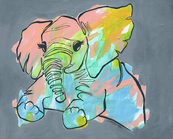 Elephant Poster featuring the painting Bashful Beginning by Darcy Lee Saxton