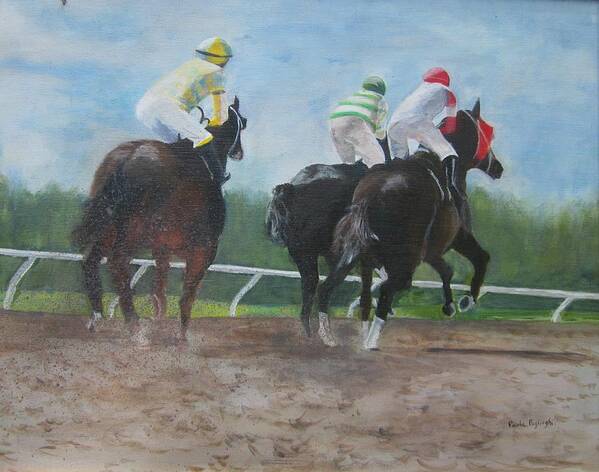 Race Horses Poster featuring the painting Behind Already by Paula Pagliughi