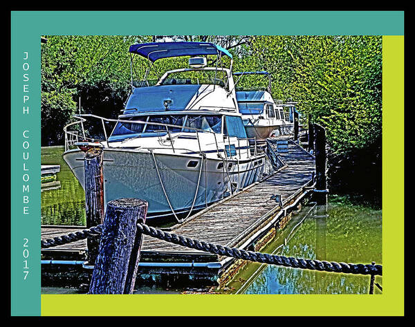 Boats Poster featuring the digital art Berthed on a Delta Dock by Joseph Coulombe