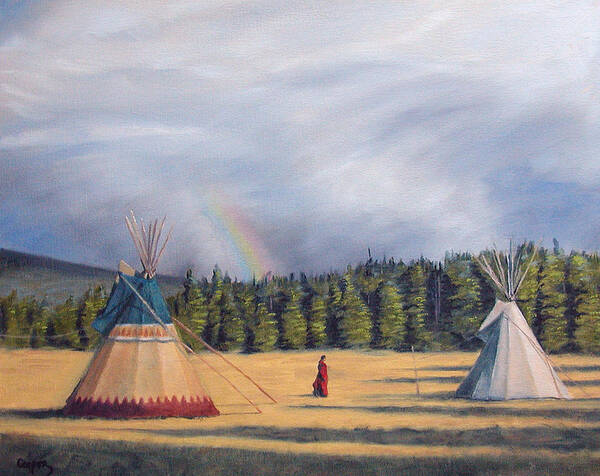 Oil Poster featuring the painting Between two lodges by Todd Cooper
