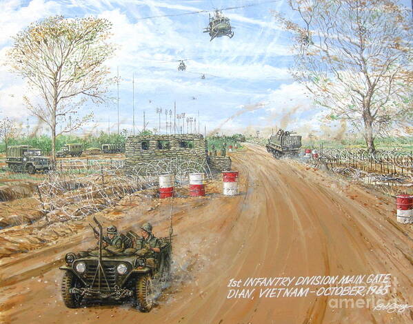 1st Infantry Division Poster featuring the painting Big Red One Main Gate Di An Vietnam 1965 by Bob George
