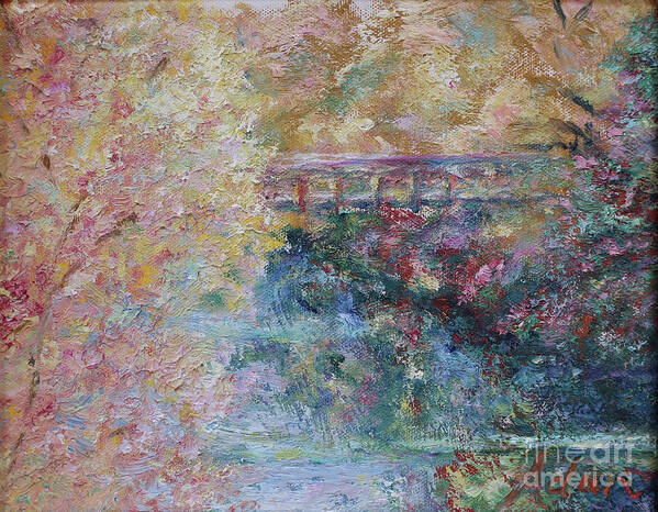 Fall Colors Poster featuring the painting Birds Boaters And Bridges Of Barton Springs - Autumn Colors Pedestrian Bridge by Felipe Adan Lerma