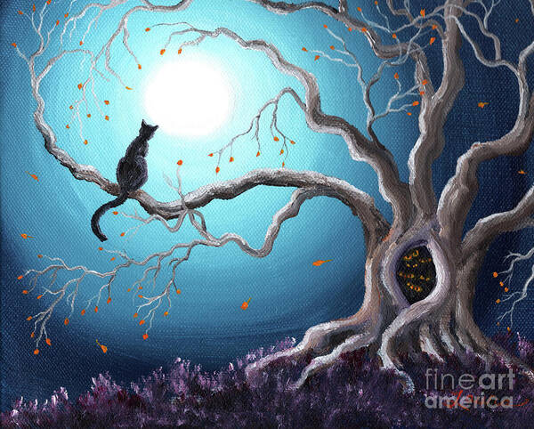 Landscape Poster featuring the painting Black Cat in a Haunted Tree by Laura Iverson