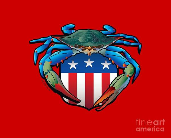 Blue Crab Poster featuring the digital art Blue Crab USA Crest by Joe Barsin