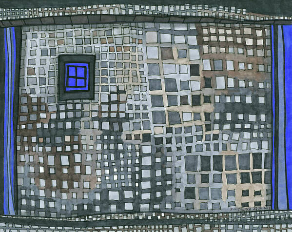 Abstract Poster featuring the drawing Blue Blue Windows by Sandra Church
